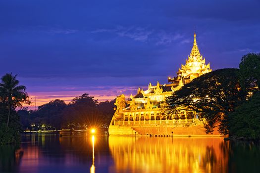 Karaweik Palace at sunset , Myanmar Yangon landmark