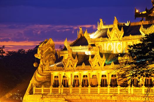 Karaweik Palace at sunset , Myanmar Yangon landmark