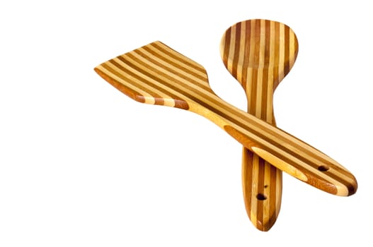 two wooden cutlery on a white background