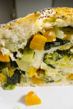 Close up of homemade baked vegetable bread loaf