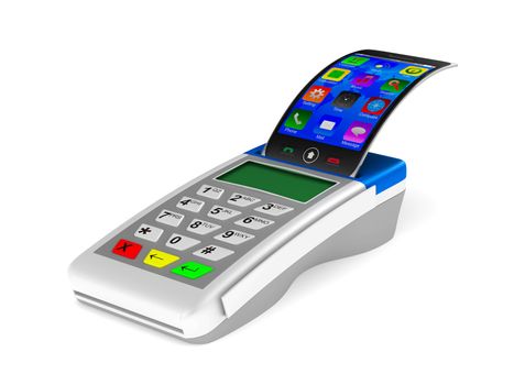 Payment by phone on white background. Isolated 3D image