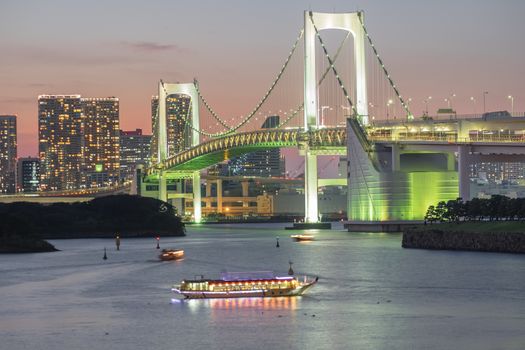 View of Tokyo Bay, Rainbow bridge at Odaiba,JAPAN