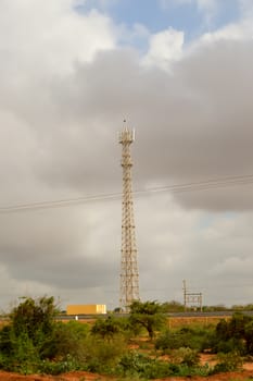 Communication antenna along the railway track on the Mombasa road in Nairobi, Kenya