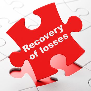Money concept: Recovery Of losses on Red puzzle pieces background, 3D rendering