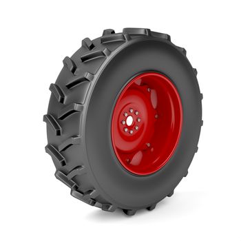 Red tractor wheel on white background