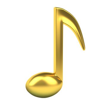 Golden music note. 3D render illustration isolated on white background