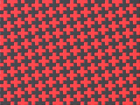 Black and red cross jigsaw puzzle background seamless pattern. 3D render illustration