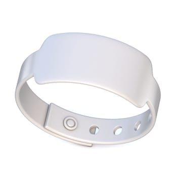 White rubber bracelet, closed. 3D render illustration isolated on white background