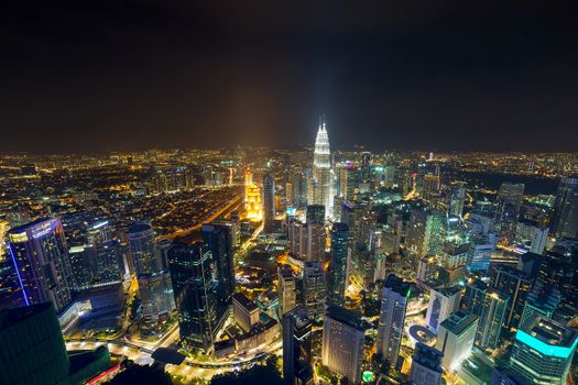 Kuala Lumpur downtown city night scene aerial view cityscape