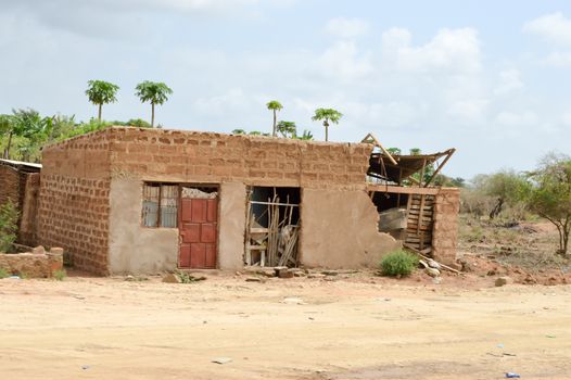 House in ruins on the road Mombasa towards Nairobi in Kenya