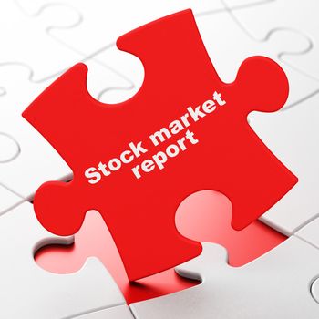 Currency concept: Stock Market Report on Red puzzle pieces background, 3D rendering