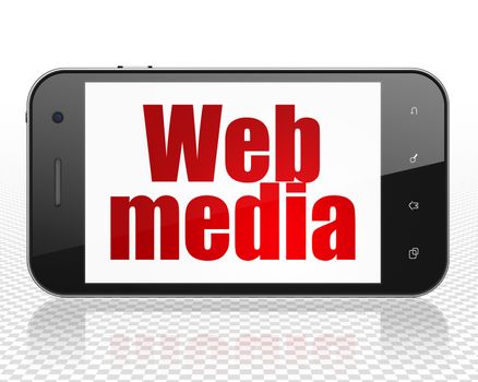 Web development concept: Smartphone with red text Web Media on display, 3D rendering