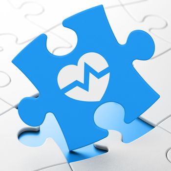 Health concept: Heart on Blue puzzle pieces background, 3D rendering