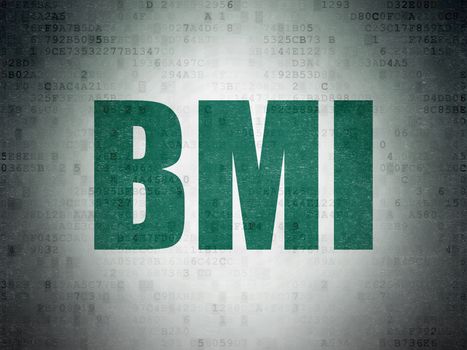Health concept: Painted green word BMI on Digital Data Paper background