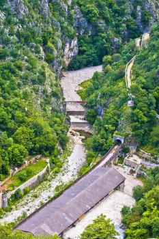 Rjecina riverbed near Rijeka aerial view, river in Kvarner, Croatia