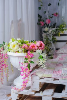 decor of floral bouquets in Interior in rustic style