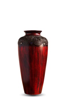 Old wooden vase on a white background.