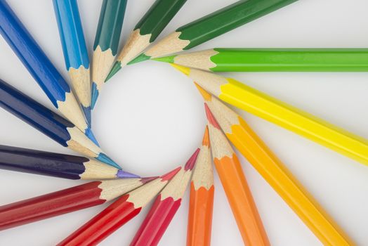 Collection of colorfull pencils in a complementary circle as a background picture
