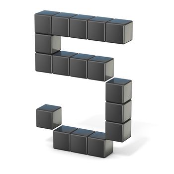 8 bit font. Number 5. 3D render illustration isolated on white background