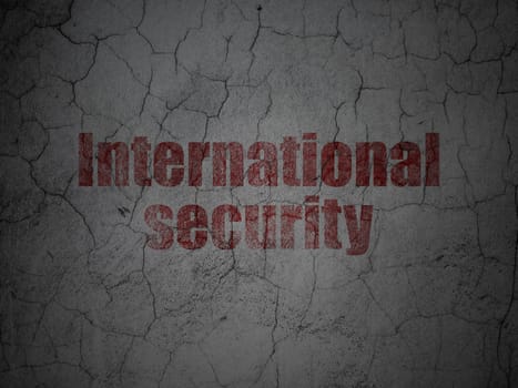 Protection concept: Red International Security on grunge textured concrete wall background