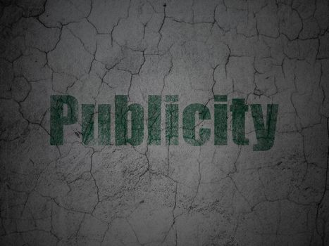 Advertising concept: Green Publicity on grunge textured concrete wall background