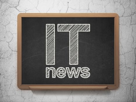 News concept: text IT News on Black chalkboard on grunge wall background, 3D rendering