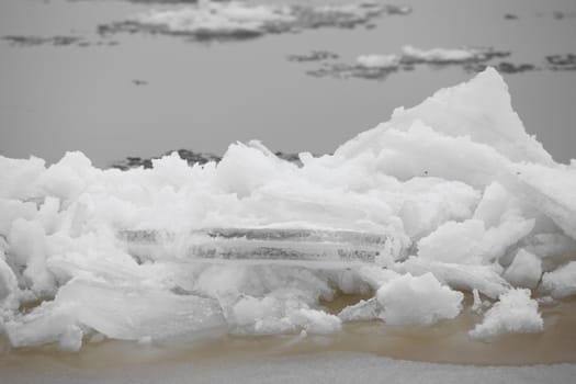 Winter nature background with blocks of ice