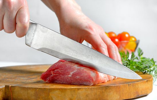 Stainless steel butcher knife cut meat