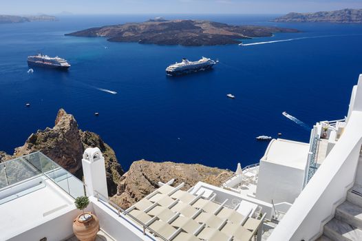 Luxury decks and patios of Oia, Santorini, Greece