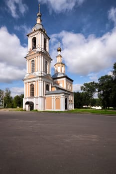 The old Church in the summer of Uglich, Russia. Plenty of space for text.