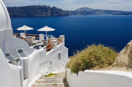 View of Oia village, Santorini Greece. Copyspace