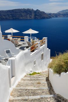 View of Oia village, Santorini Greece. Copyspace