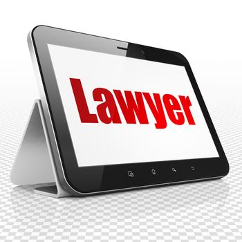 Law concept: Tablet Computer with red text Lawyer on display, 3D rendering