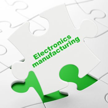 Manufacuring concept: Electronics Manufacturing on White puzzle pieces background, 3D rendering