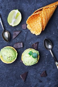 summer ice cream with lime and chocolate