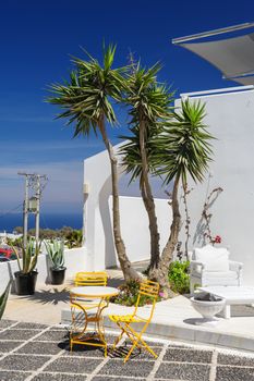 Luxury decks, pensions and patios of Fira, Santorini, Greece