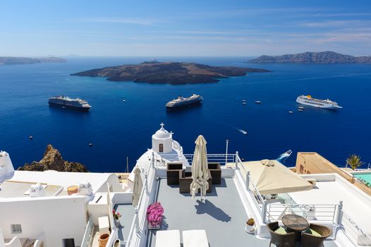 Luxury decks and patios of Fira, Santorini, Greece