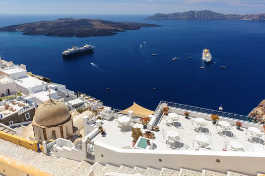 Luxury decks and patios of Fira, Santorini, Greece