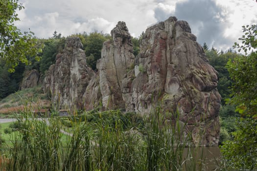 The Externsteine, striking sandstone rock formation in the Teutoburg Forest, Germany, North Rhine Westphalia