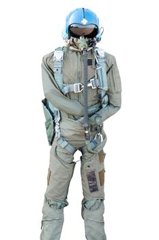 Mannequins wearing Military pilot flight suit Or G suit on Isolated on white with work paths