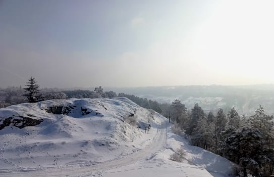 beautiful winter landscape on top of the mountain the fence