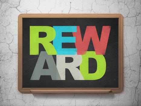 Business concept: Painted multicolor text Reward on School board background, 3D Rendering