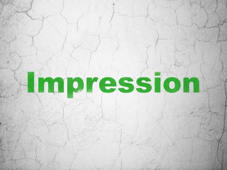 Marketing concept: Green Impression on textured concrete wall background
