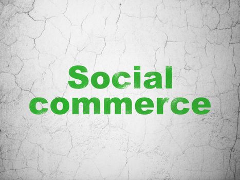 Advertising concept: Green Social Commerce on textured concrete wall background