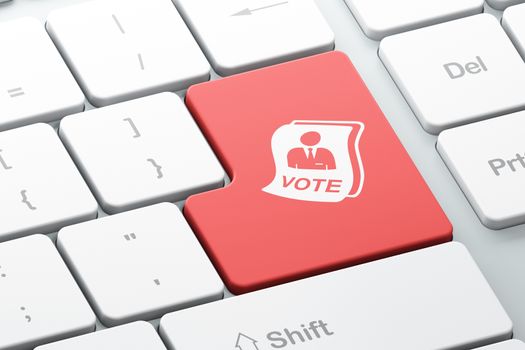 Political concept: Enter button with Ballot on computer keyboard background, 3D rendering