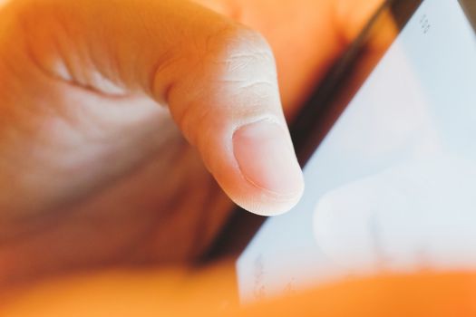image of hand using digital tablet close up, social media life
