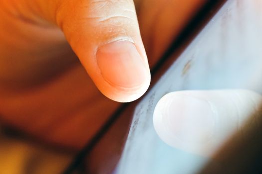 image of hand using digital tablet close up, social media life