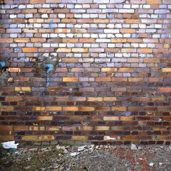 wide angle view of an old wall abandoned factory building