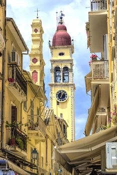 beautiful sea views of the city of Rhodes on the bright blue Mediterranean Sea