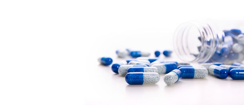 Pile of scattered capsules on a white background. capsules isolated white capsule pharmacy bottle pill drug concept